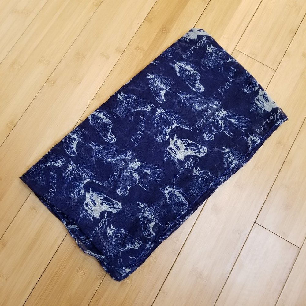Blue and White Horse Summer Scarf